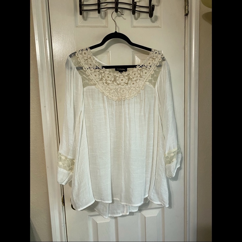 White sheer long sleeve blouse